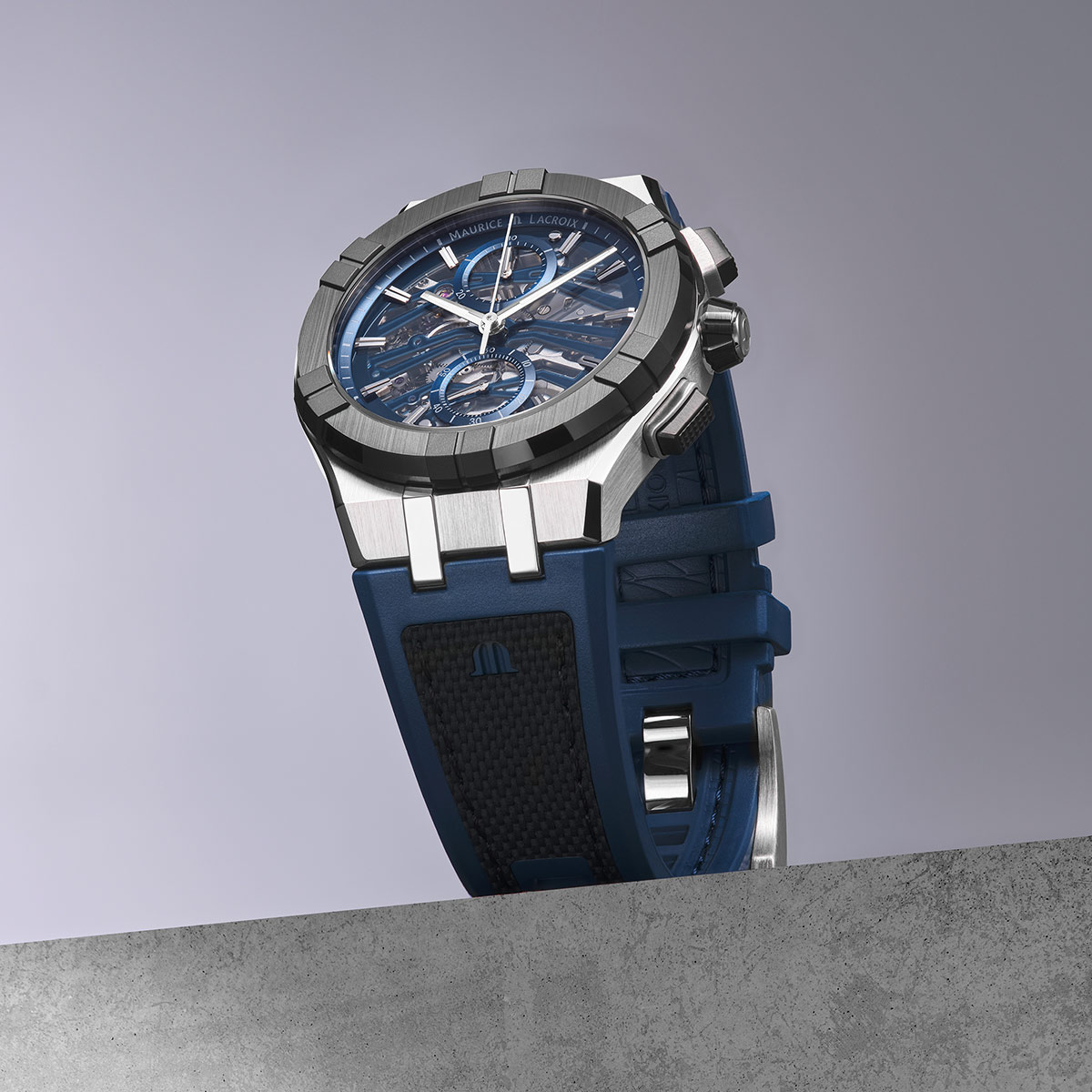 STEEL/cera.BLACK,Skeleton blue,ind.rho AIKONIC AUTOMATIC CHRONOGRAPH SKELETON