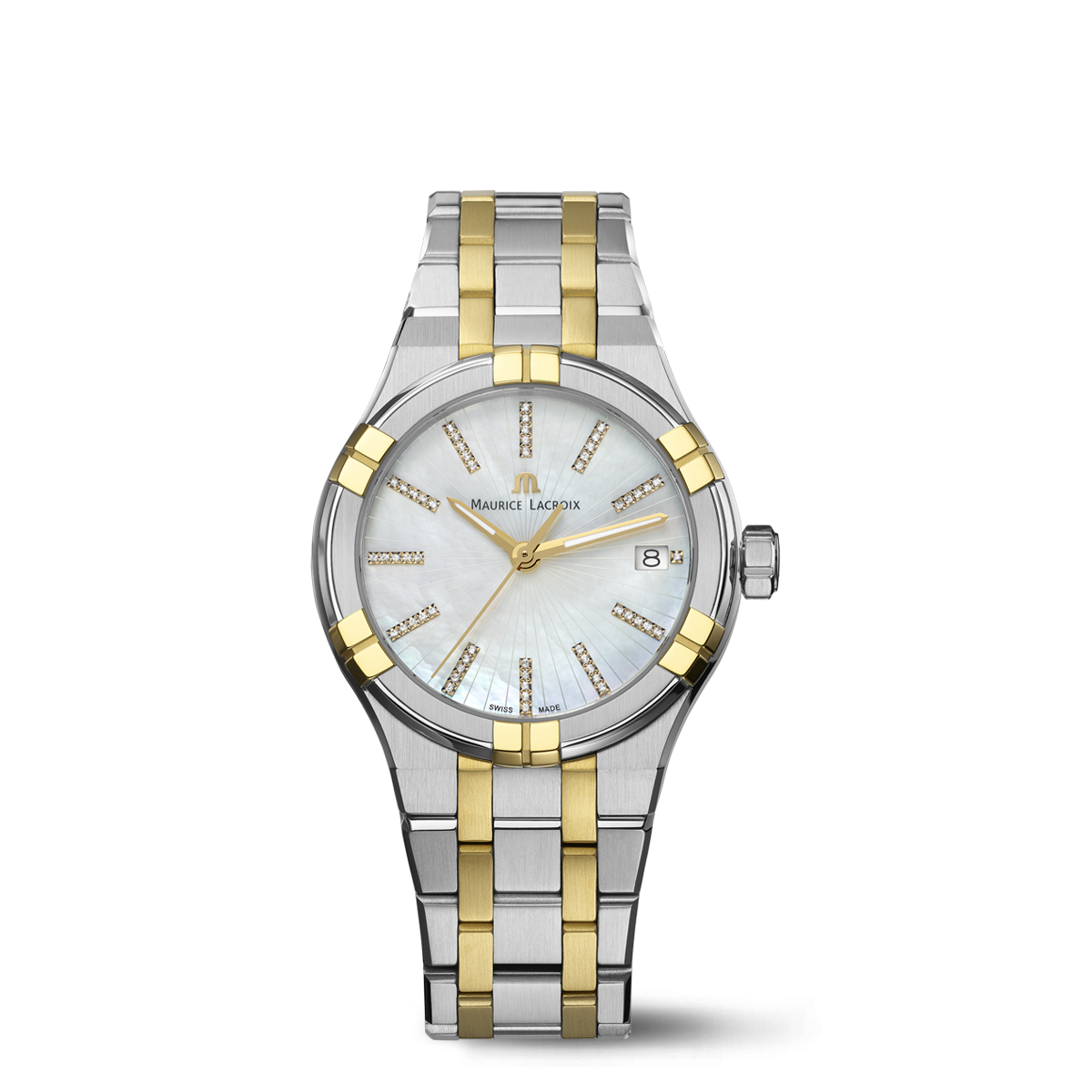 BICO SS/PVD2N,MOP white,INDEX 2N w/Diam. AIKON QUARTZ 35MM DUOTONE