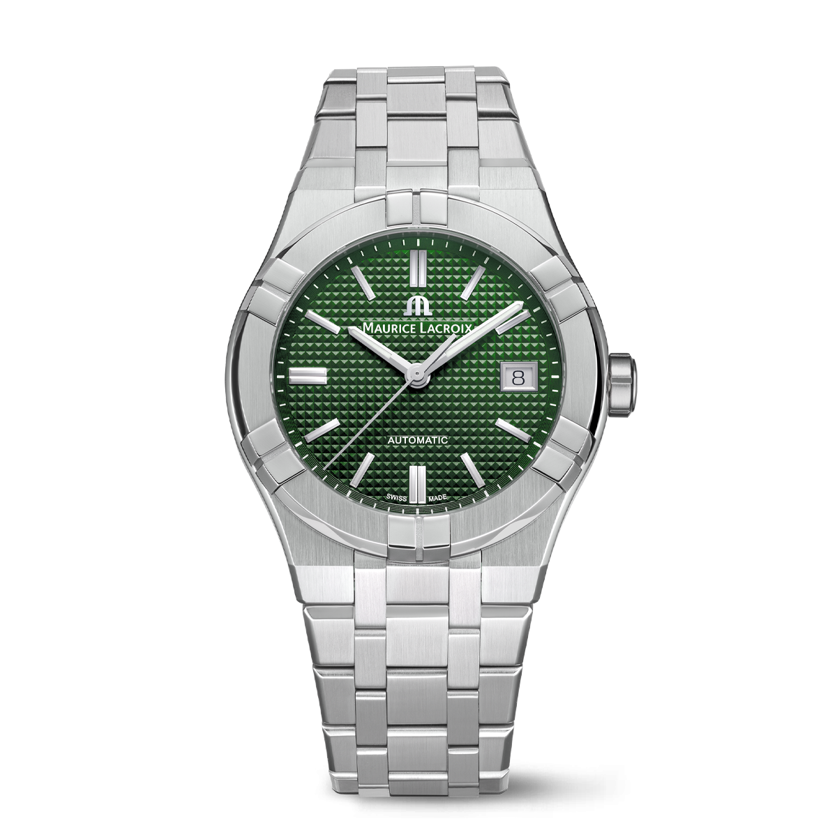 Steel, green color, index rhodied AIKON AUTOMATIC DATE 39MM