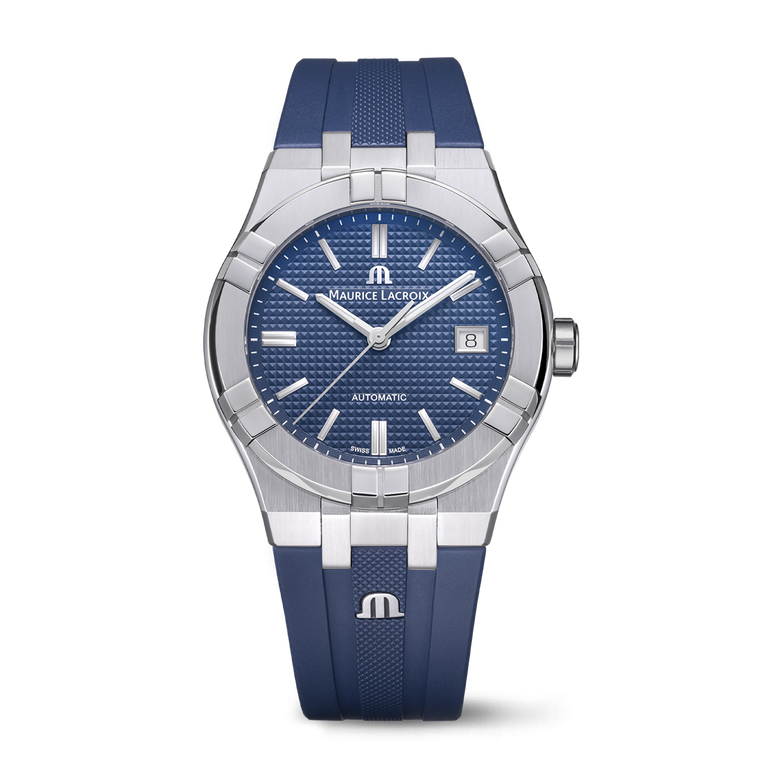 Stahl, blau farbe, Index rhodium AIKON AUTOMATIC DATE 39MM