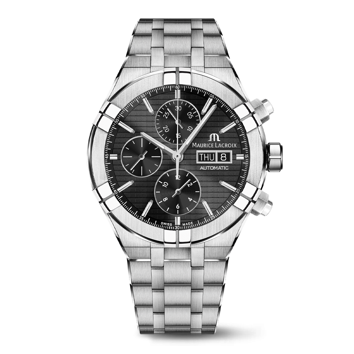 Steel, black, index rhodied AIKON AUTOMATIC CHRONOGRAPH