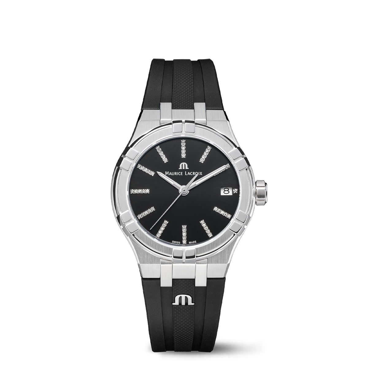 Stahl, schwarz, Index rhodium AIKON QUARTZ DATE 35MM