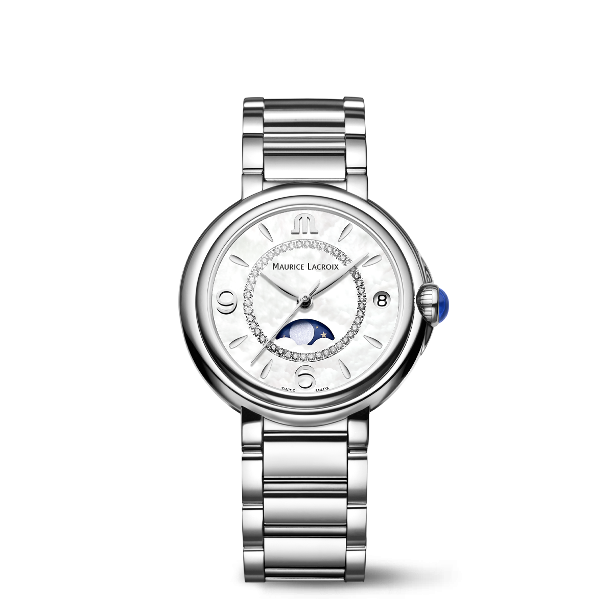 Steel,White,LADIES ROUND 32mm FIABA MOONPHASE 32MM