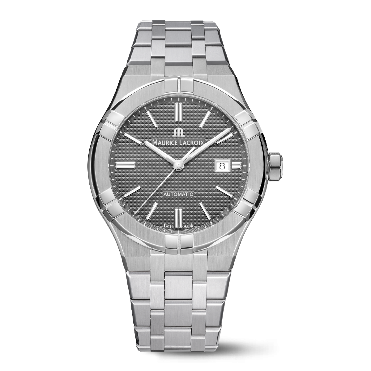 Steel, dark grey, index rhodied AIKON AUTOMATIC DATE 42MM