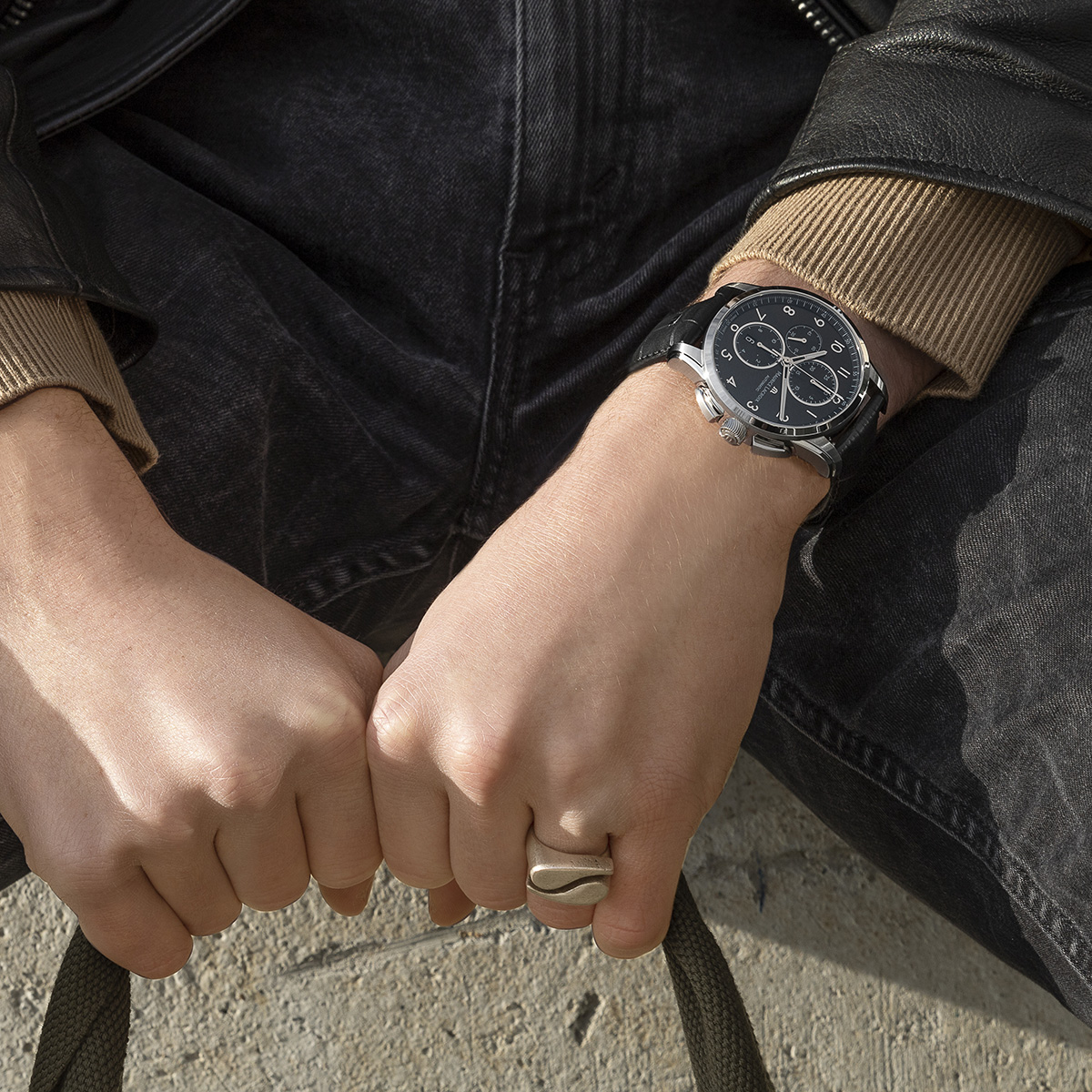 Steel, Black, rhodied arabic number PONTOS CHRONOGRAPH