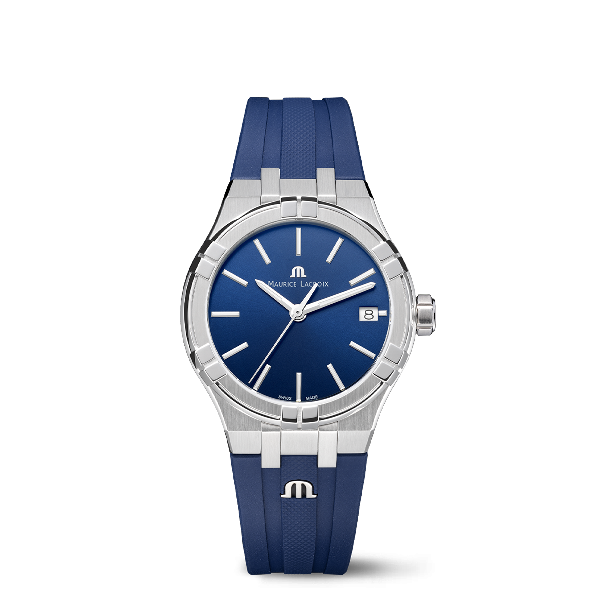 Acier, bleu, index rhodiés AIKON QUARTZ DATE 35MM
