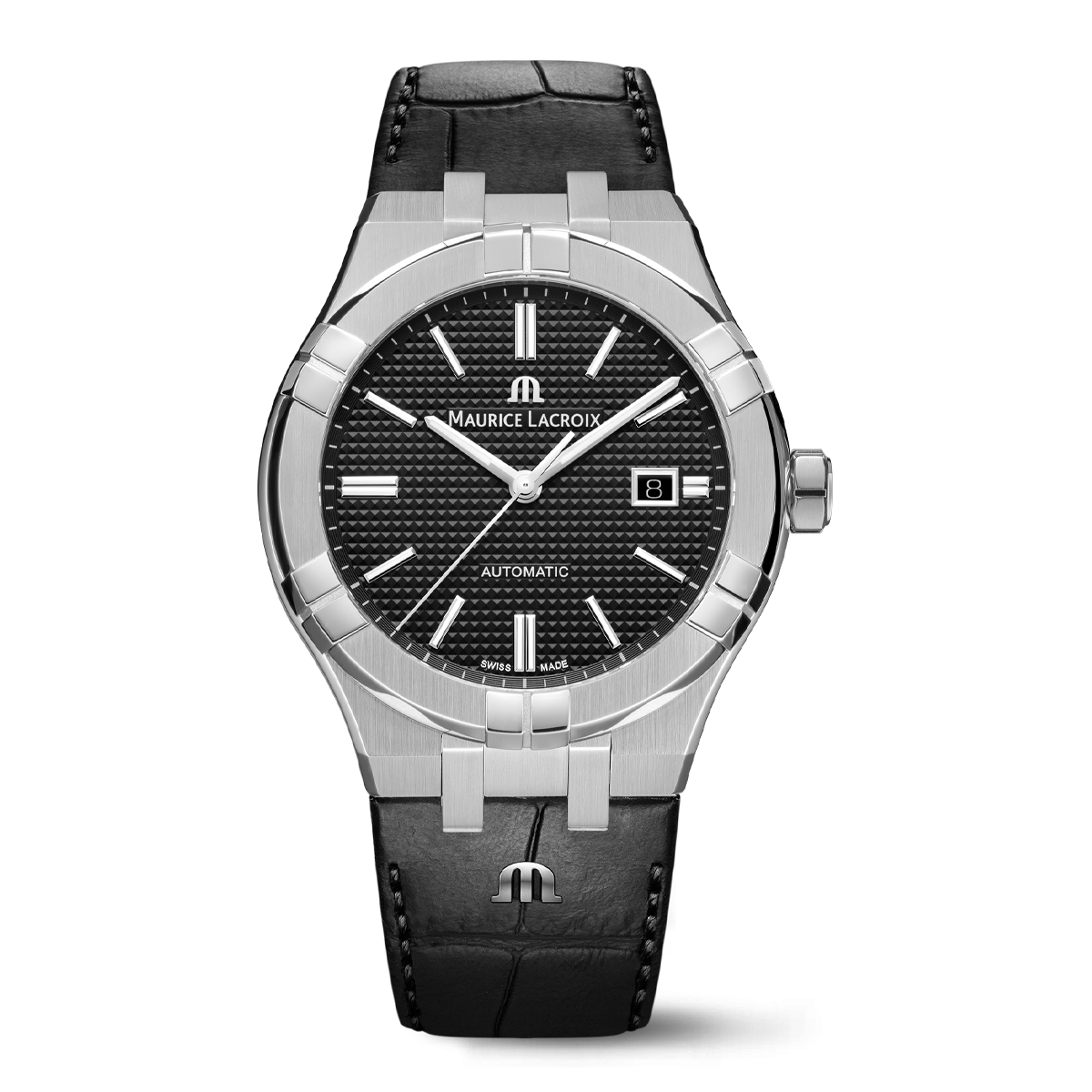 Steel, black, index rhodied AIKON AUTOMATIC DATE 42MM