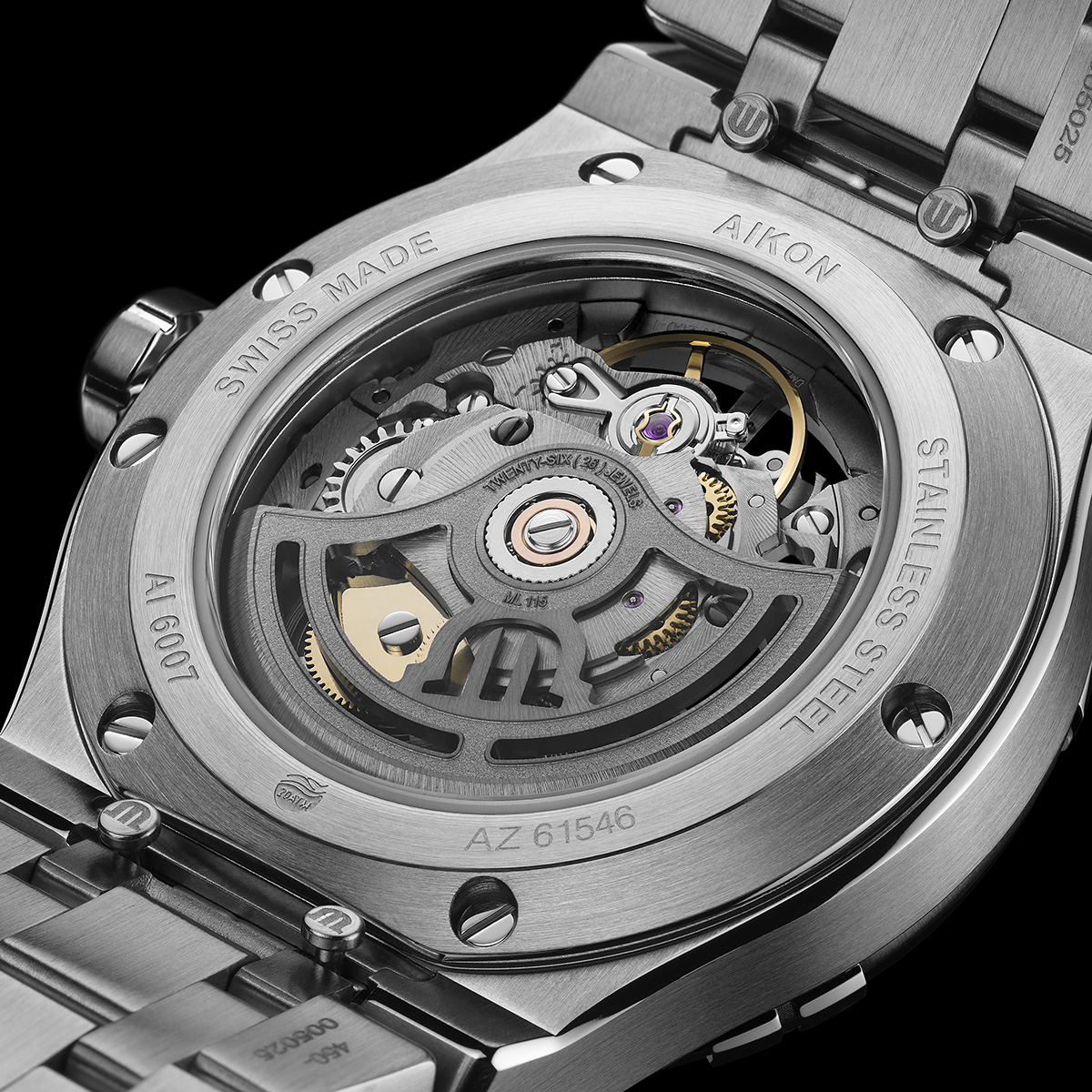 Steel, Skeleton, Index rhodied AIKON AUTOMATIC SKELETON