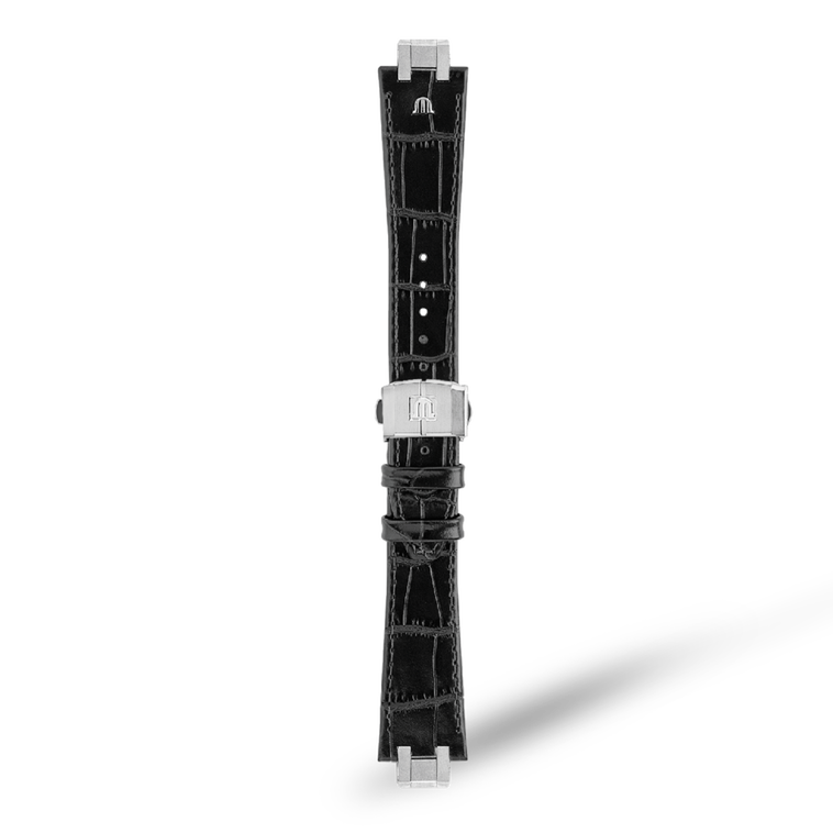 AI6007-KIT-Croco imit noir, 24/18 BRACELET EN CUIR DE VEAU NOIR