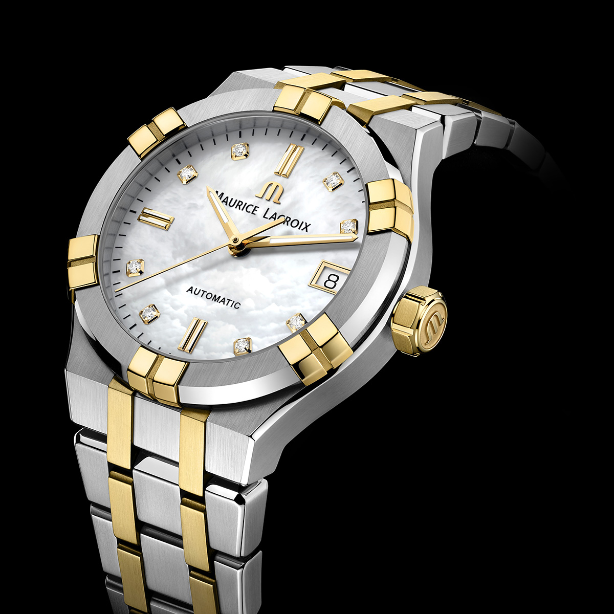 Bico 2N, white MOP, ind. 2N, 8 dia AIKON AUTOMATIC DATE 35MM