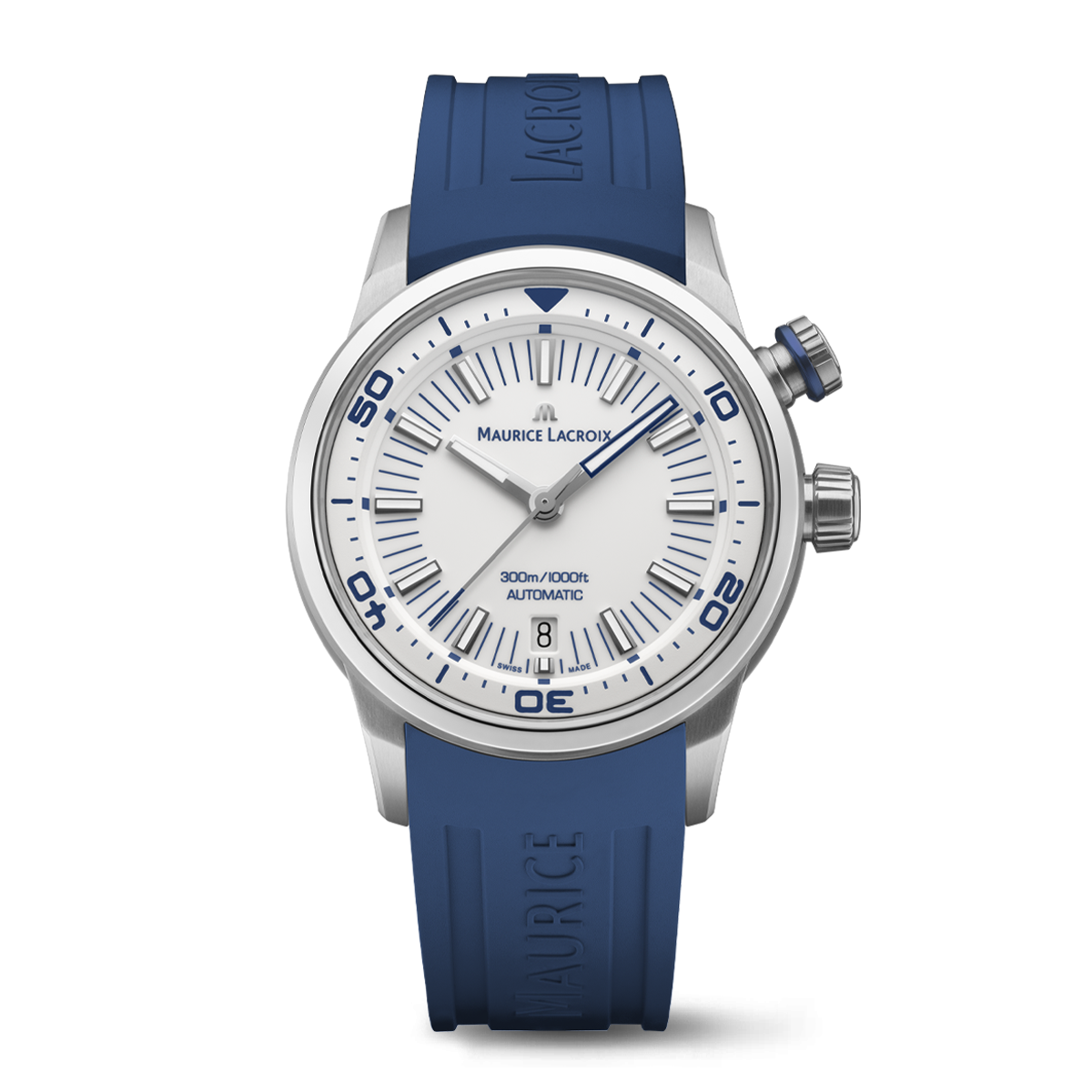 Acier,bague 2H Bleu P295C, blanc,rhodié PONTOS S DIVER