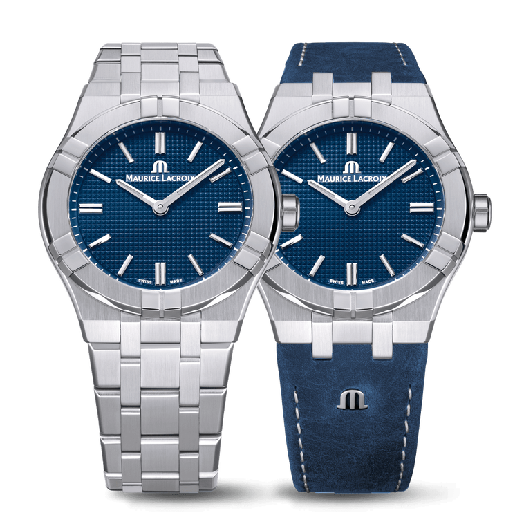 Steel, blue, index rhodied, LTD 500 AIKON MANUAL 39MM COLLECTORS EDITION