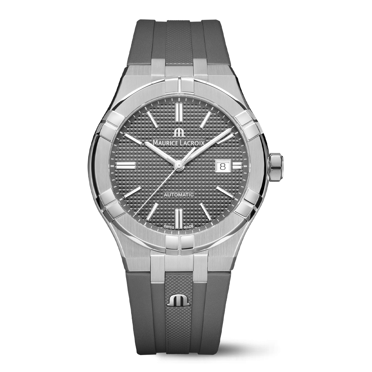 Steel, grey color, index rhodied AIKON AUTOMATIC DATE 42MM