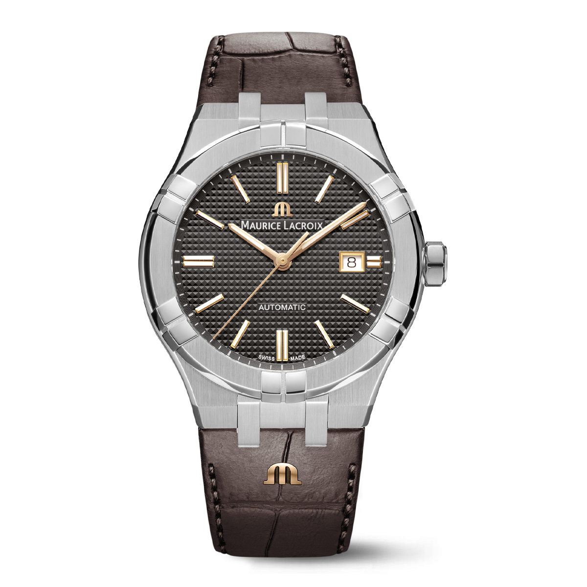 Stahl, anthrazit, Index rose 4N AIKON AUTOMATIC DATE 42MM