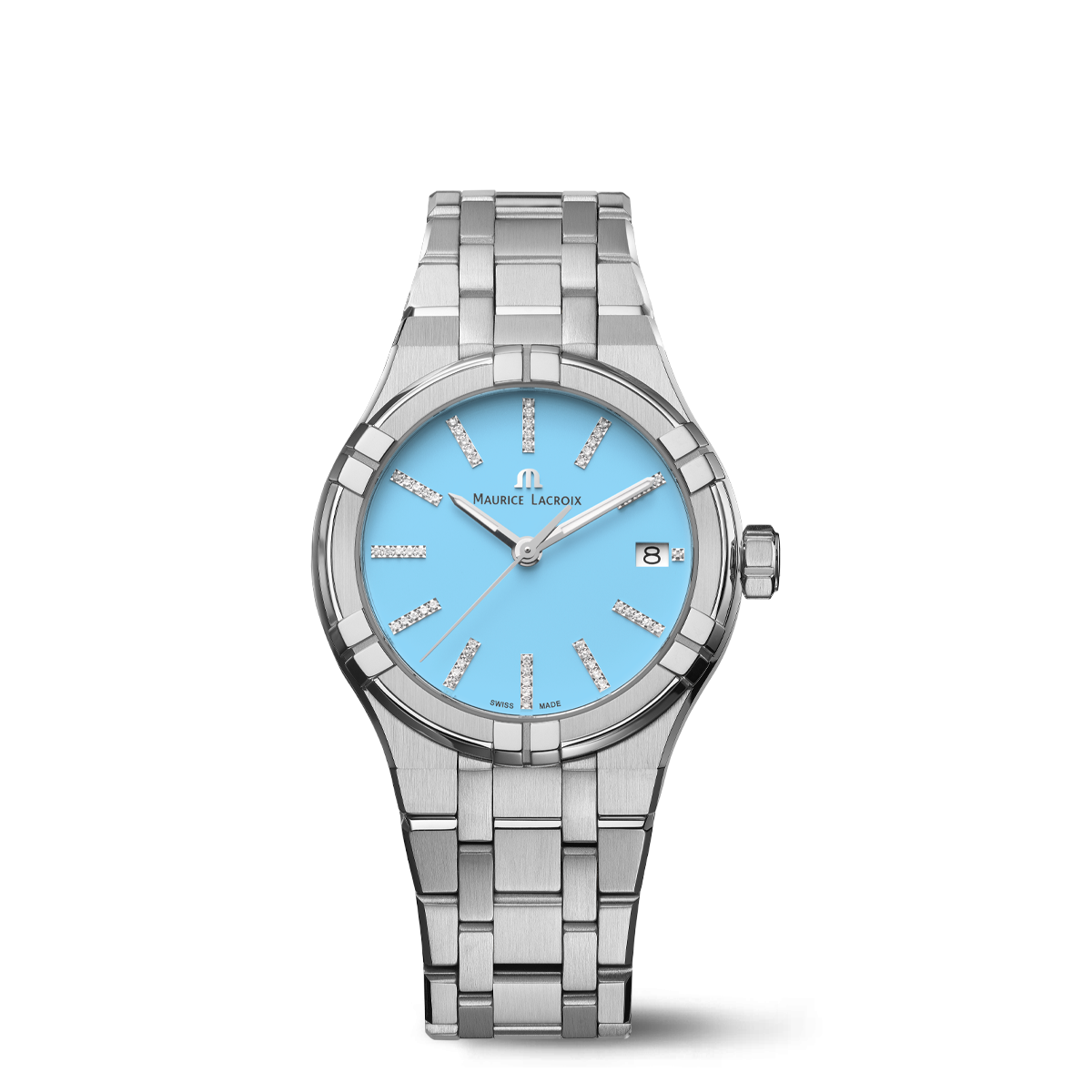 STEEL, BLUE, INDEX RHOD. W/Diamonds AIKON QUARTZ COLOURS EDITION