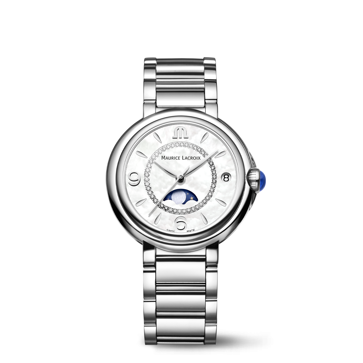 Stahl,weiss,Diamantring,rhod,Mond FIABA MOONPHASE 32MM