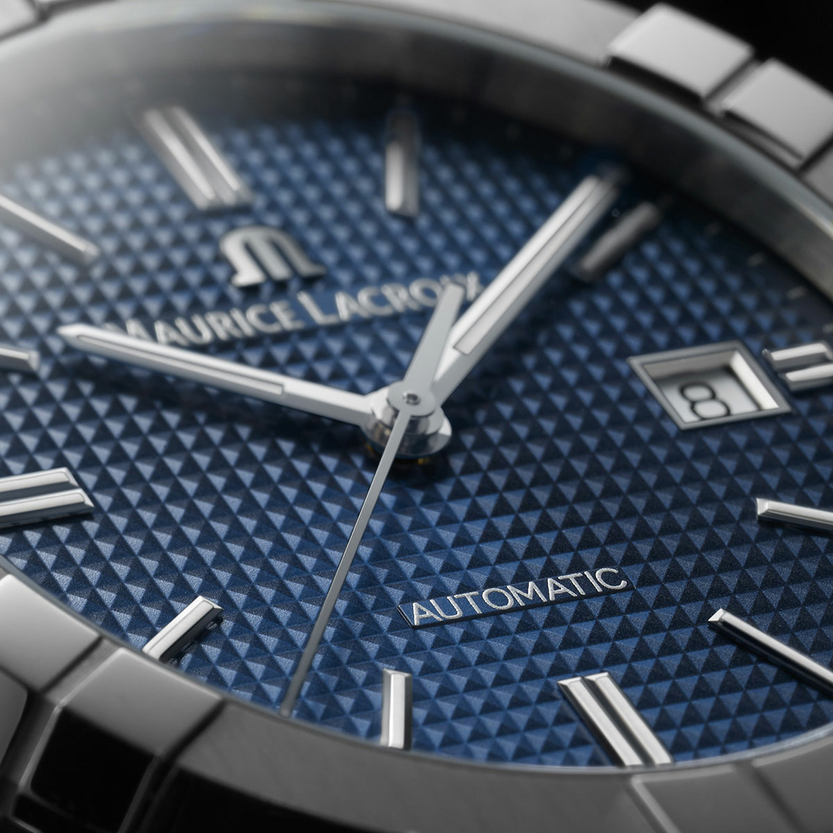 Steel, blue color, index rhodied AIKON AUTOMATIC DATE 42MM