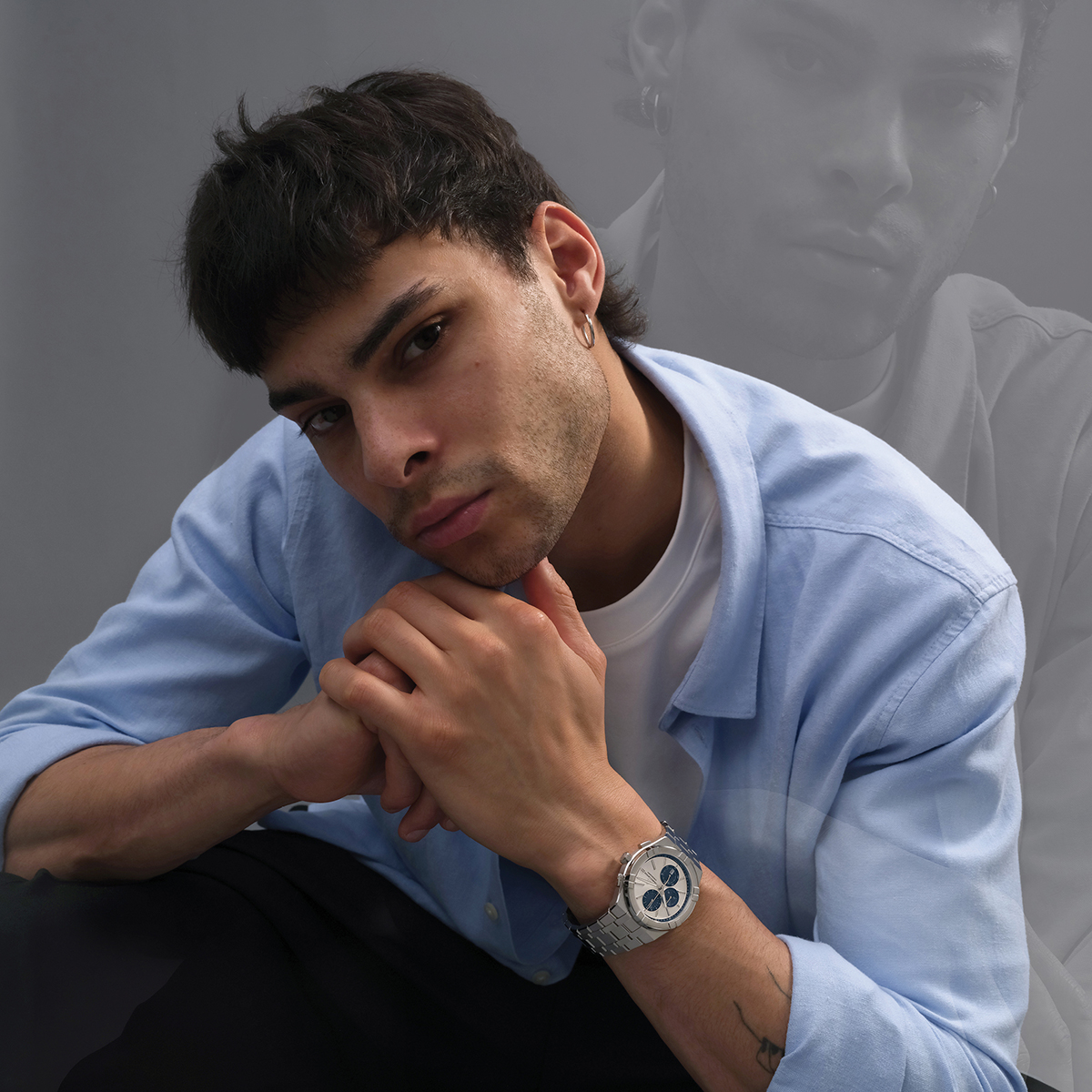 Stahl, Silber/blau, 12 ind. rhodium AIKON QUARTZ CHRONOGRAPH