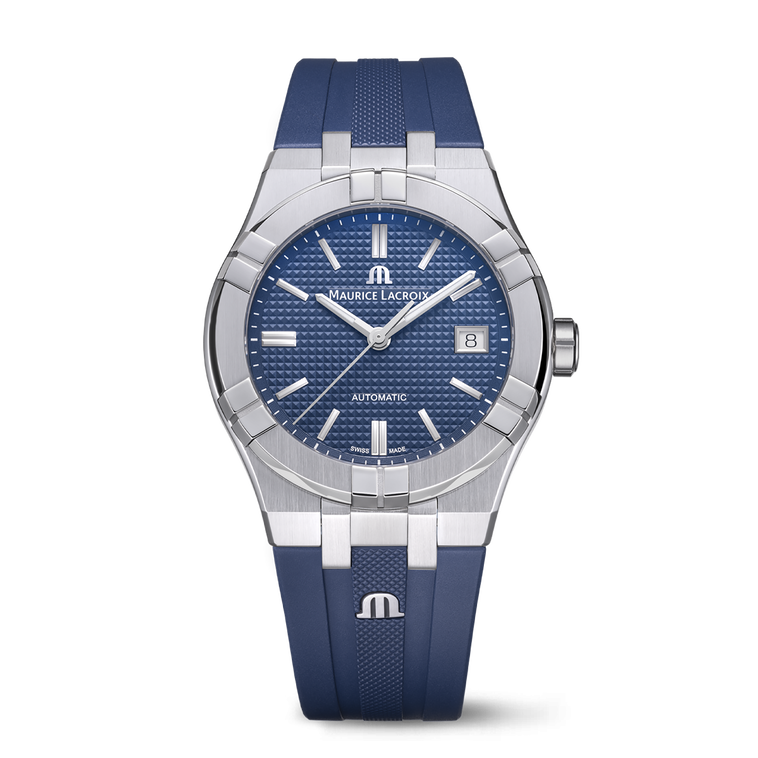 Acier, bleu, index rhodiés AIKON AUTOMATIC DATE 39MM