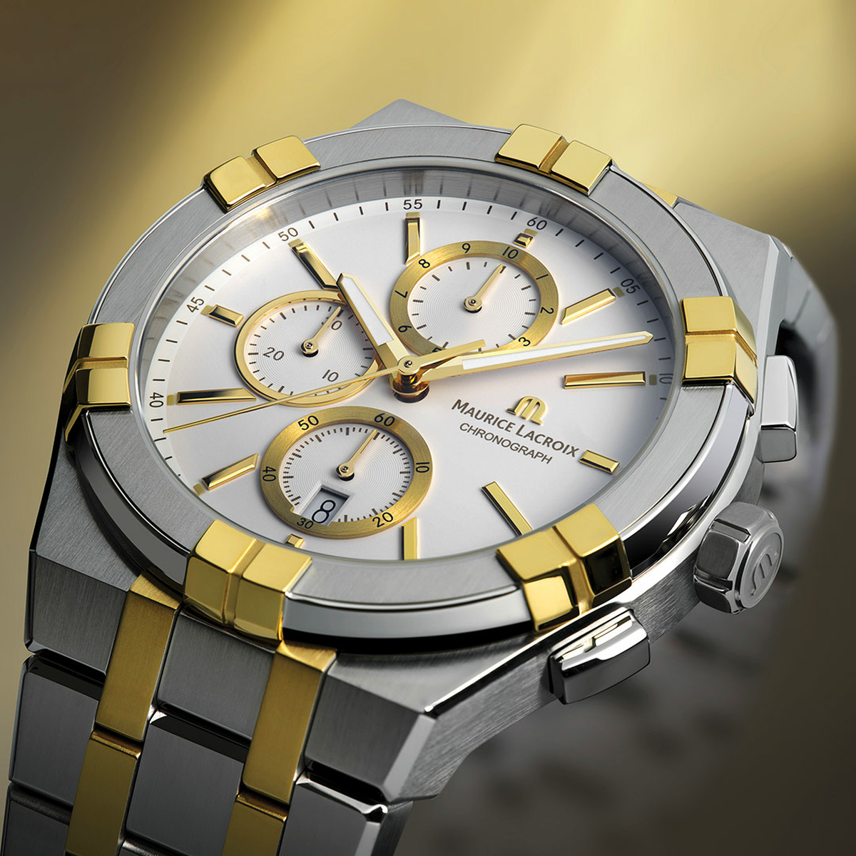 STEEL/PVD 2N, White, 12 ind. rhodied AIKON QUARTZ CHRONOGRAPH DUOTONE