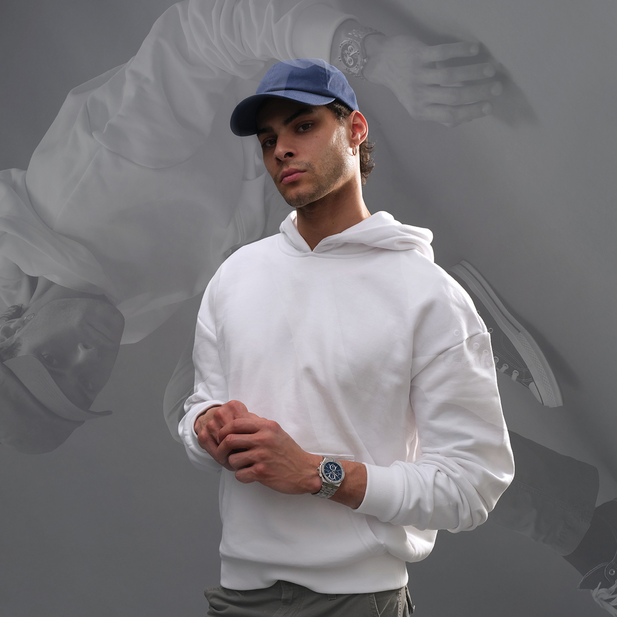 Steel, BLUE, 12 ind. rhodied AIKON QUARTZ CHRONOGRAPH