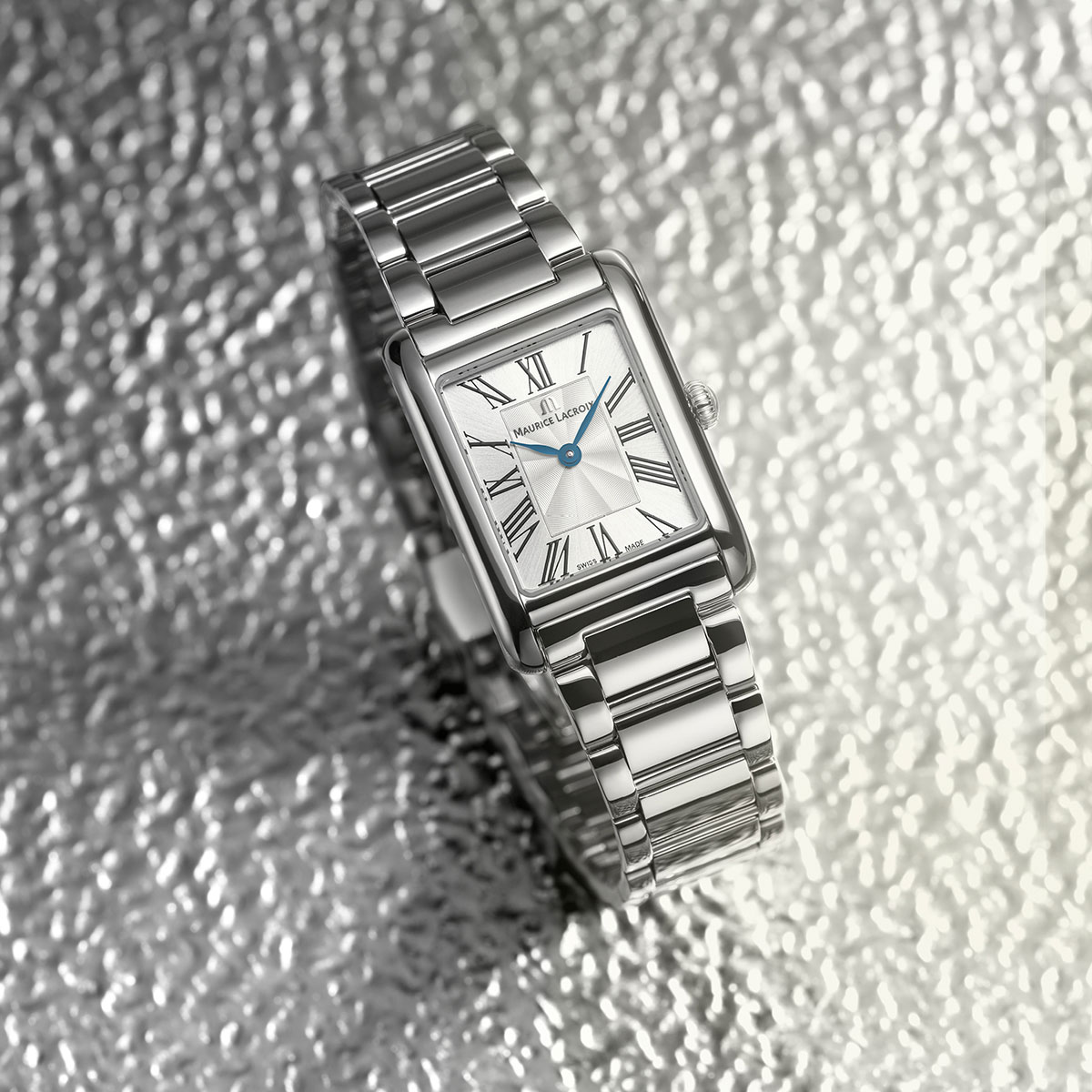 Stahl,Silber,12 römische Nummern schwarz FIABA SQUARE