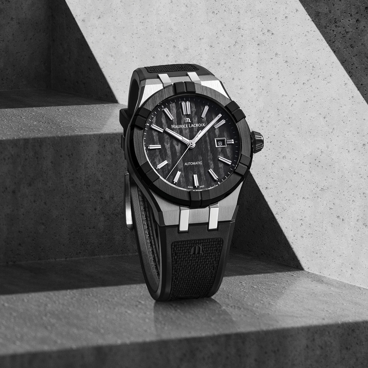 STEEL/ceramic BLACK,Carbon black ind.RHO AIKONIC AUTOMATIC 43MM