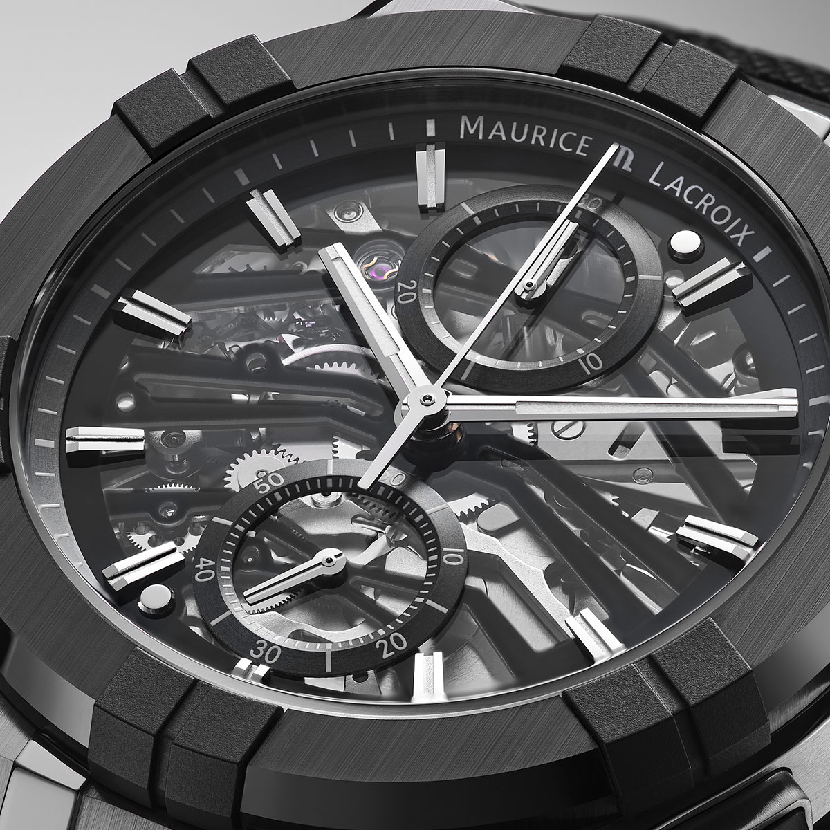 STEEL/ceramic BLACK,Skeleton,ind.rhod. AIKONIC AUTOMATIC CHRONOGRAPH SKELETON