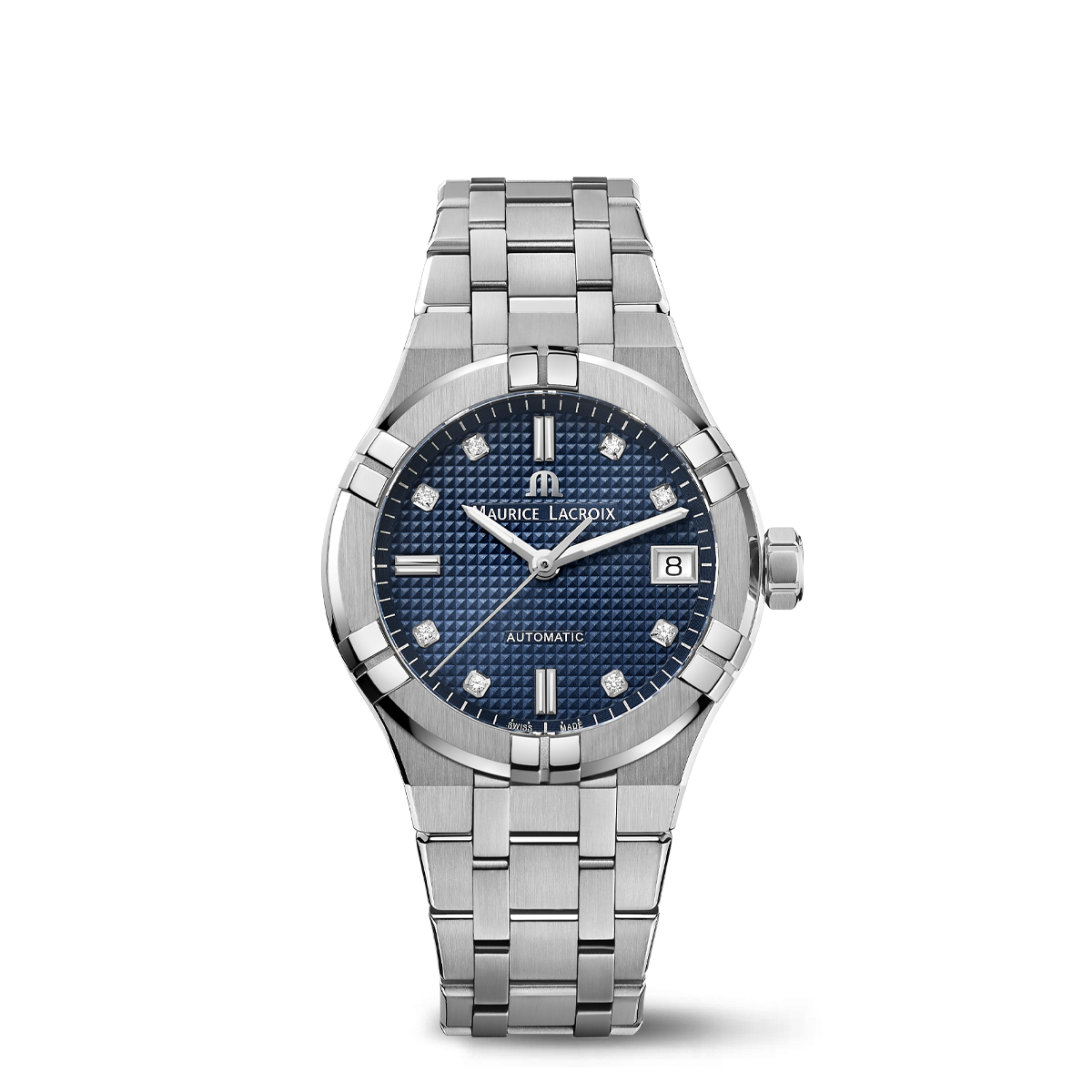 Steel, blue, index rhod.,8 dia AIKON AUTOMATIC DATE 35MM