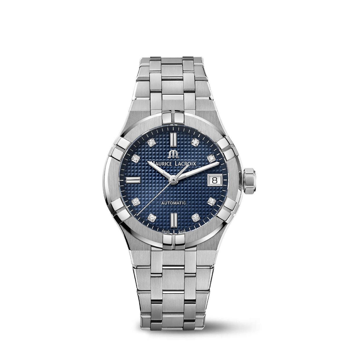 Stahl, blau, Index rho.,8 Diam. AIKON AUTOMATIC DATE 35MM