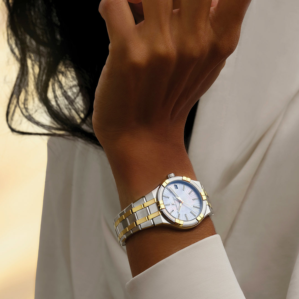 BICO SS/PVD2N,MOP white,INDEX 2N w/Diam. AIKON QUARTZ 35MM DUOTONE