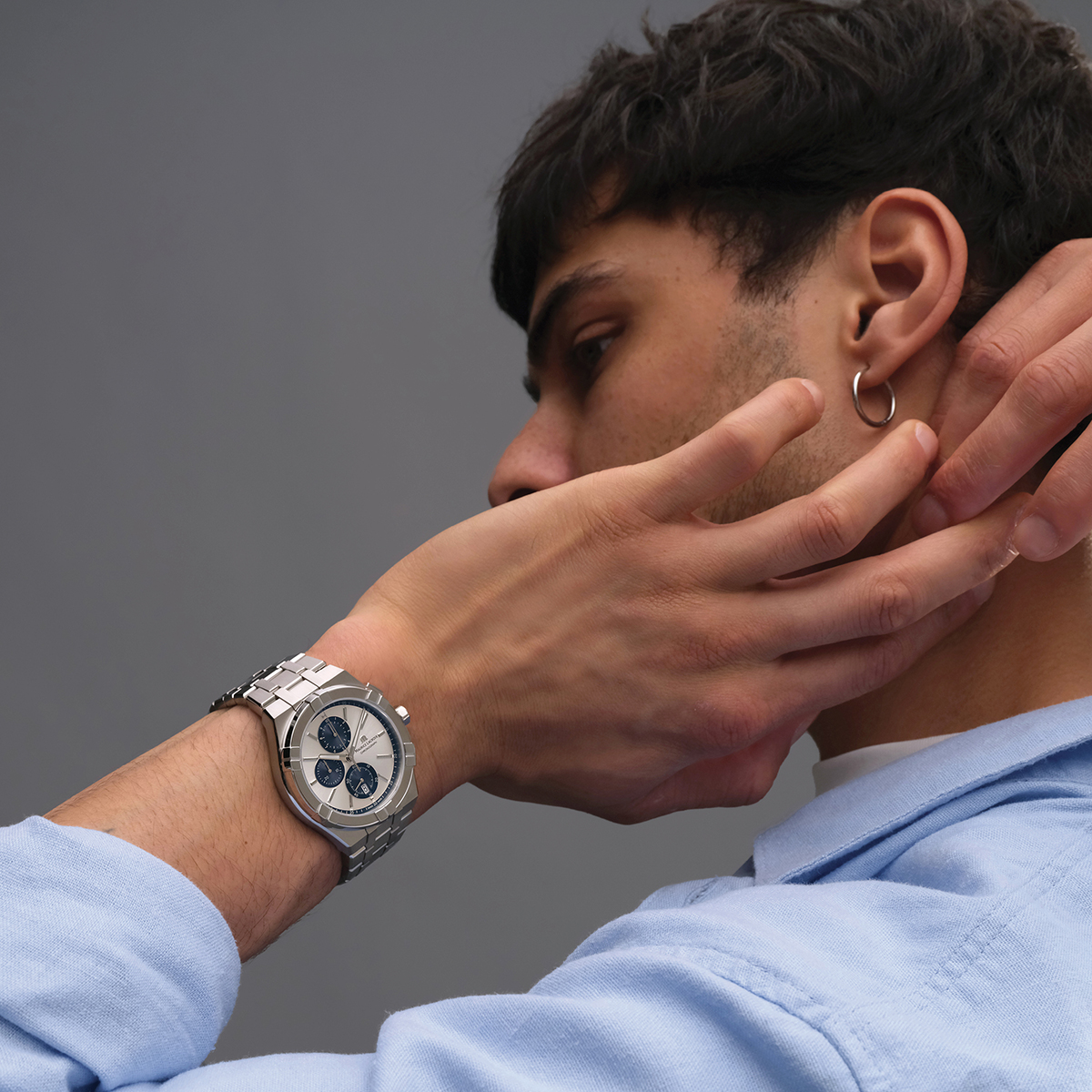 Stahl, Silber/blau, 12 ind. rhodium AIKON QUARTZ CHRONOGRAPH