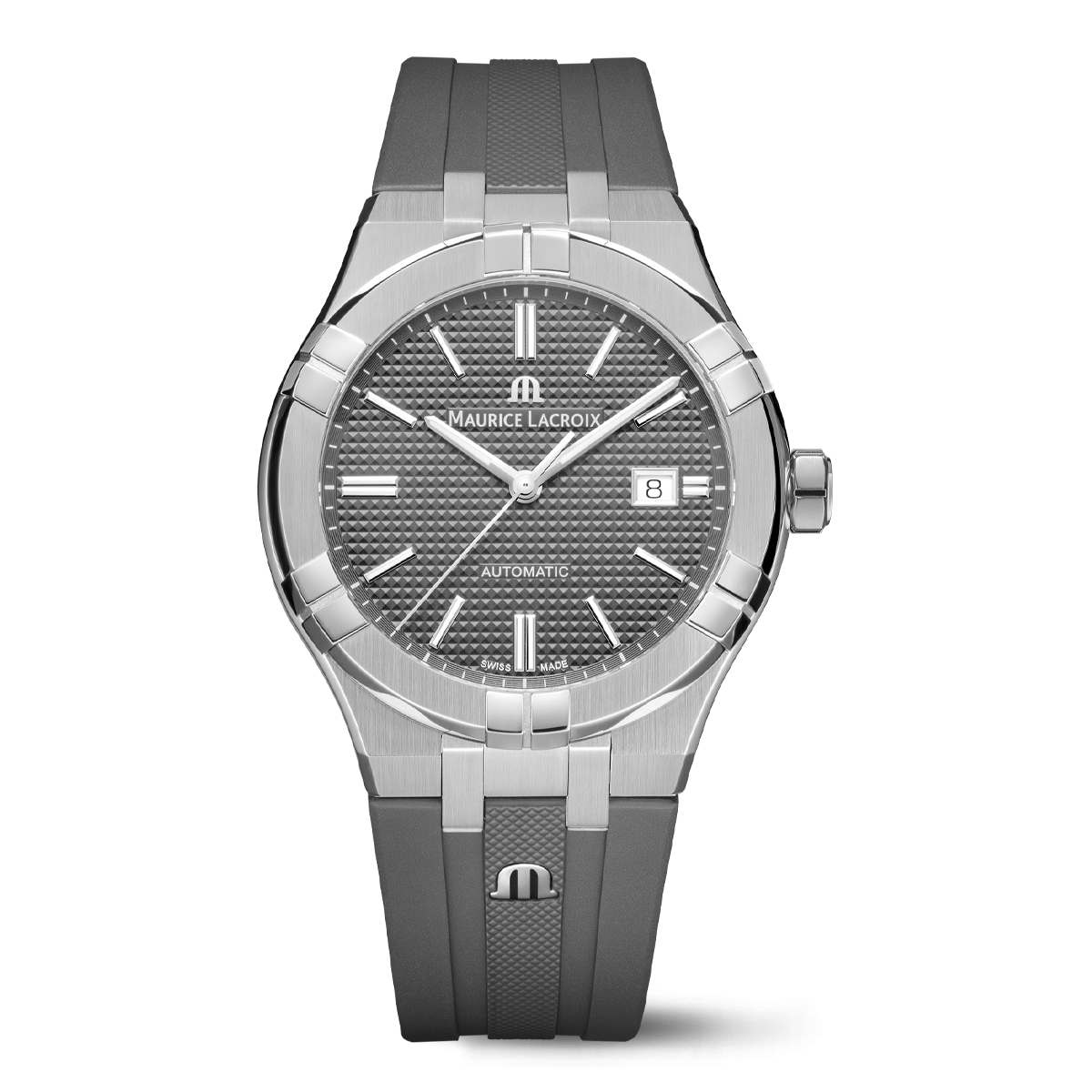 Steel, grey color, index rhodied AIKON AUTOMATIC DATE 42MM