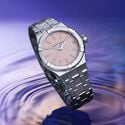 STEEL, pink, INDEX RHOD. W/Diamonds AIKON QUARTZ COLOURS EDITION