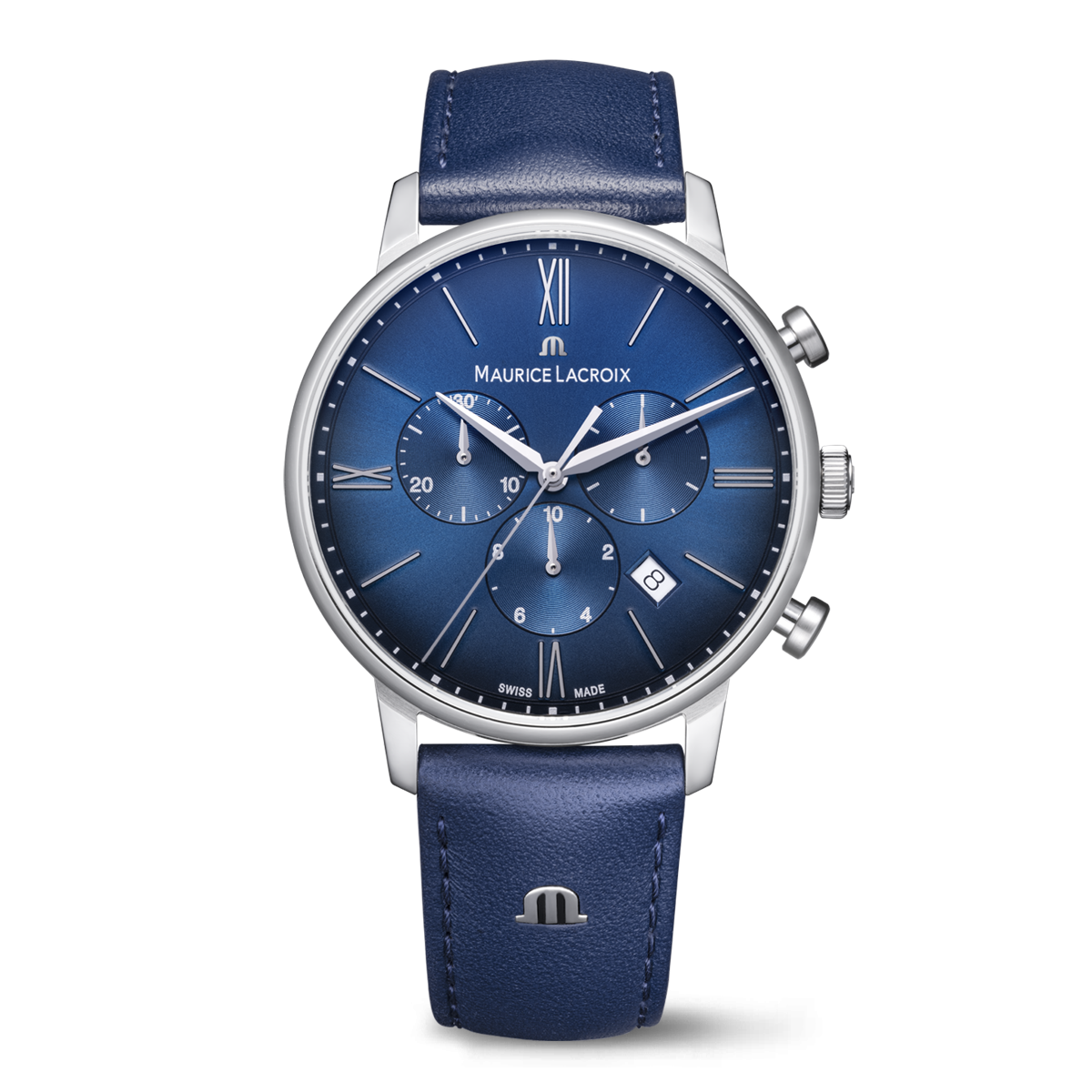 Steel, blue, 12 ind. rhodied ELIROS CHRONOGRAPH