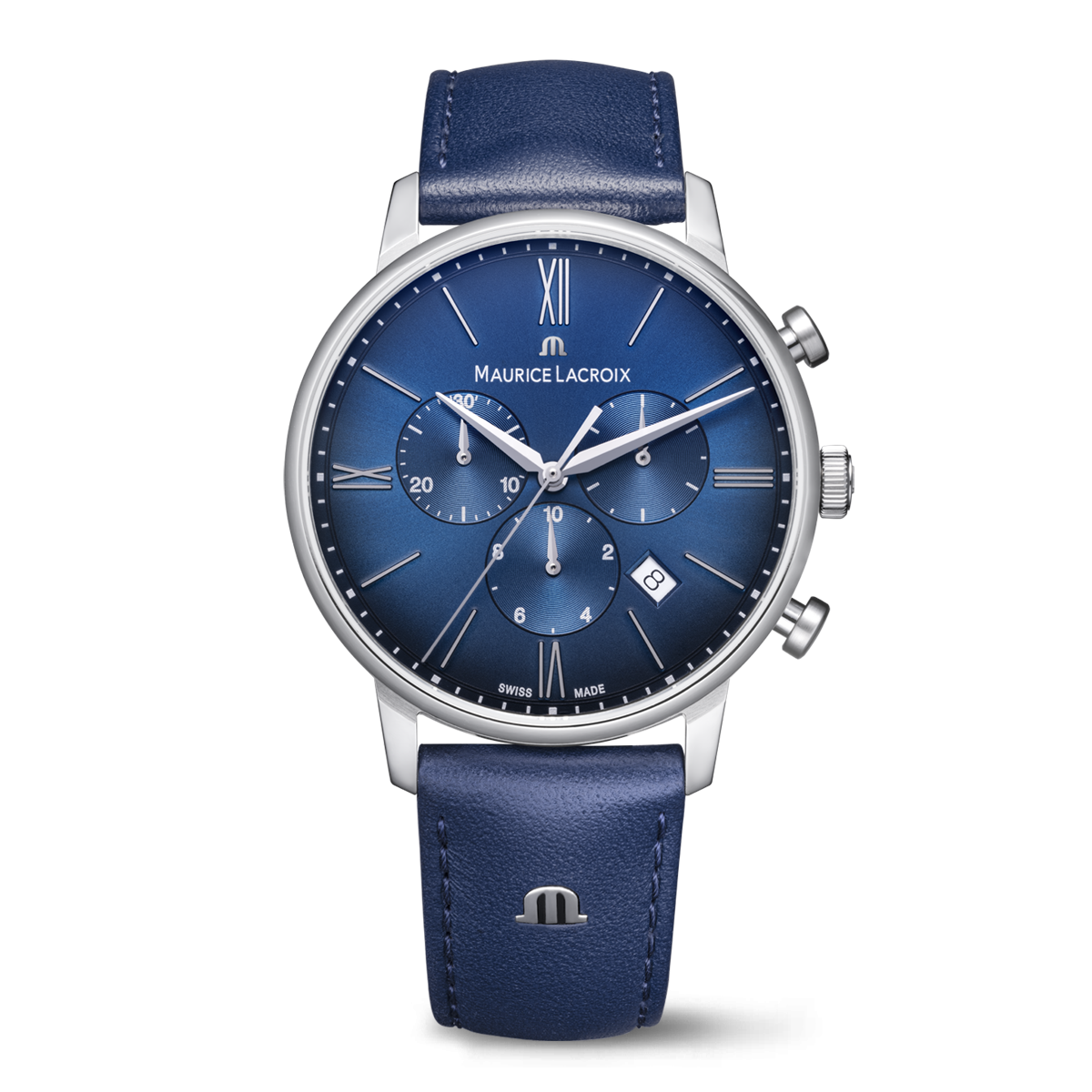 Steel, blue, 12 ind. rhodied ELIROS CHRONOGRAPH