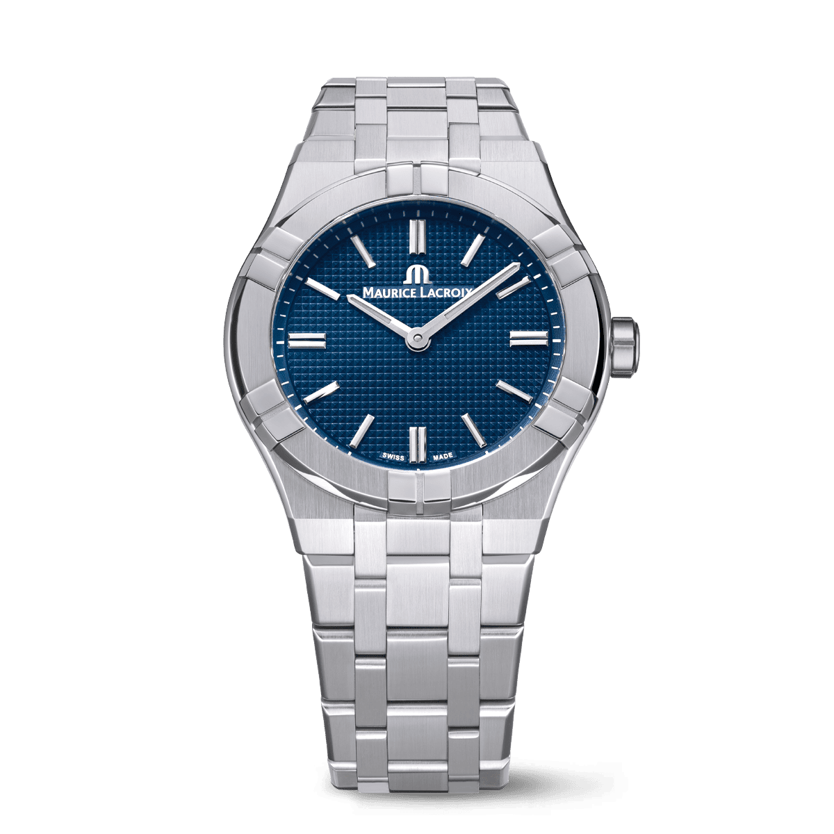 Steel, blue, index rhodied, LTD 500 AIKON MANUAL 39MM COLLECTORS EDITION