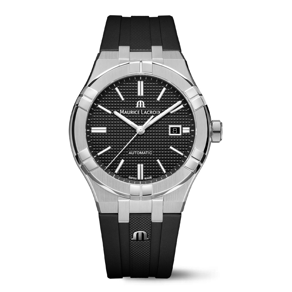 Steel, black color, index rhodied AIKON AUTOMATIC DATE 42MM