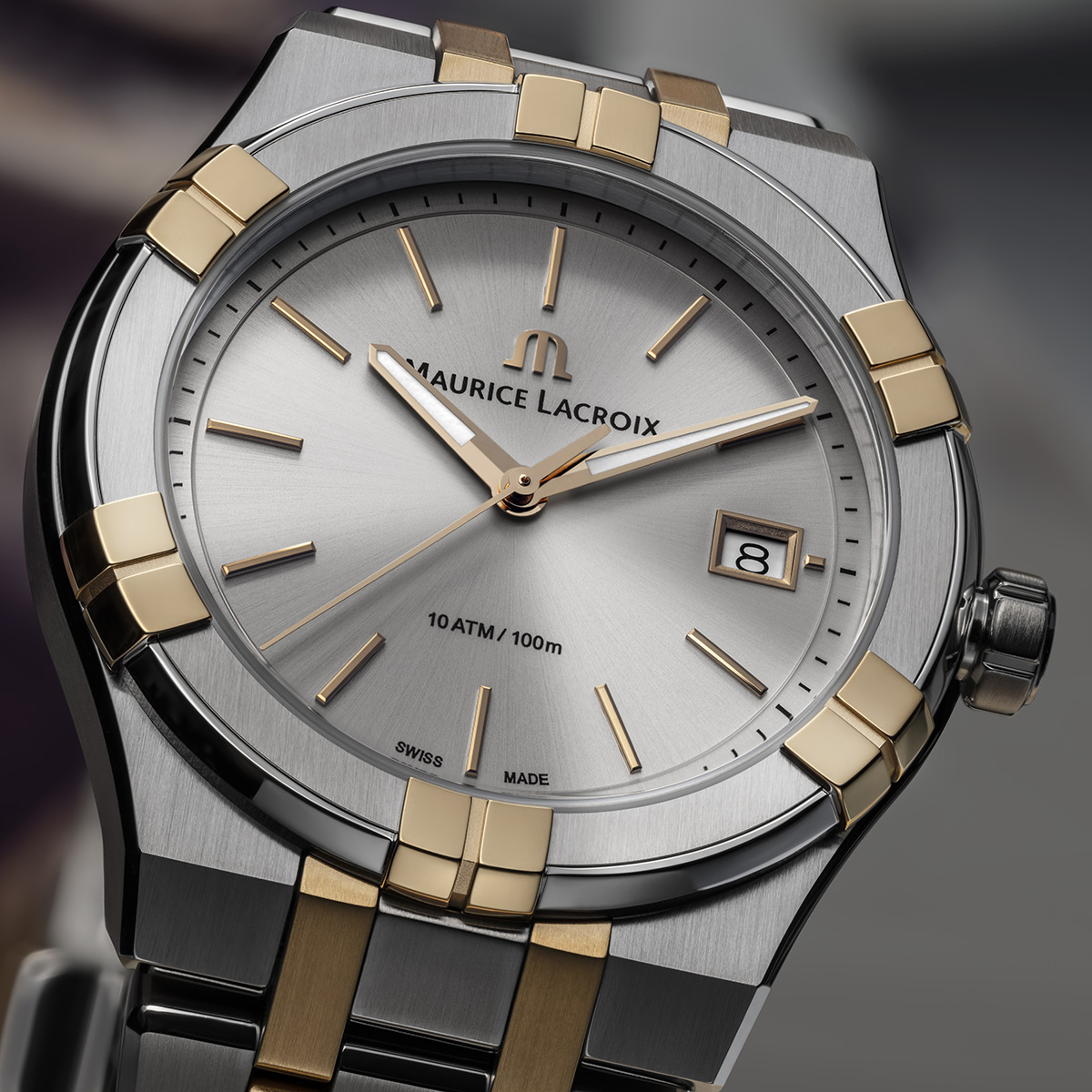 BICO SS/PVD 4N, argenté, index 4N AIKON QUARTZ DATE 40MM
