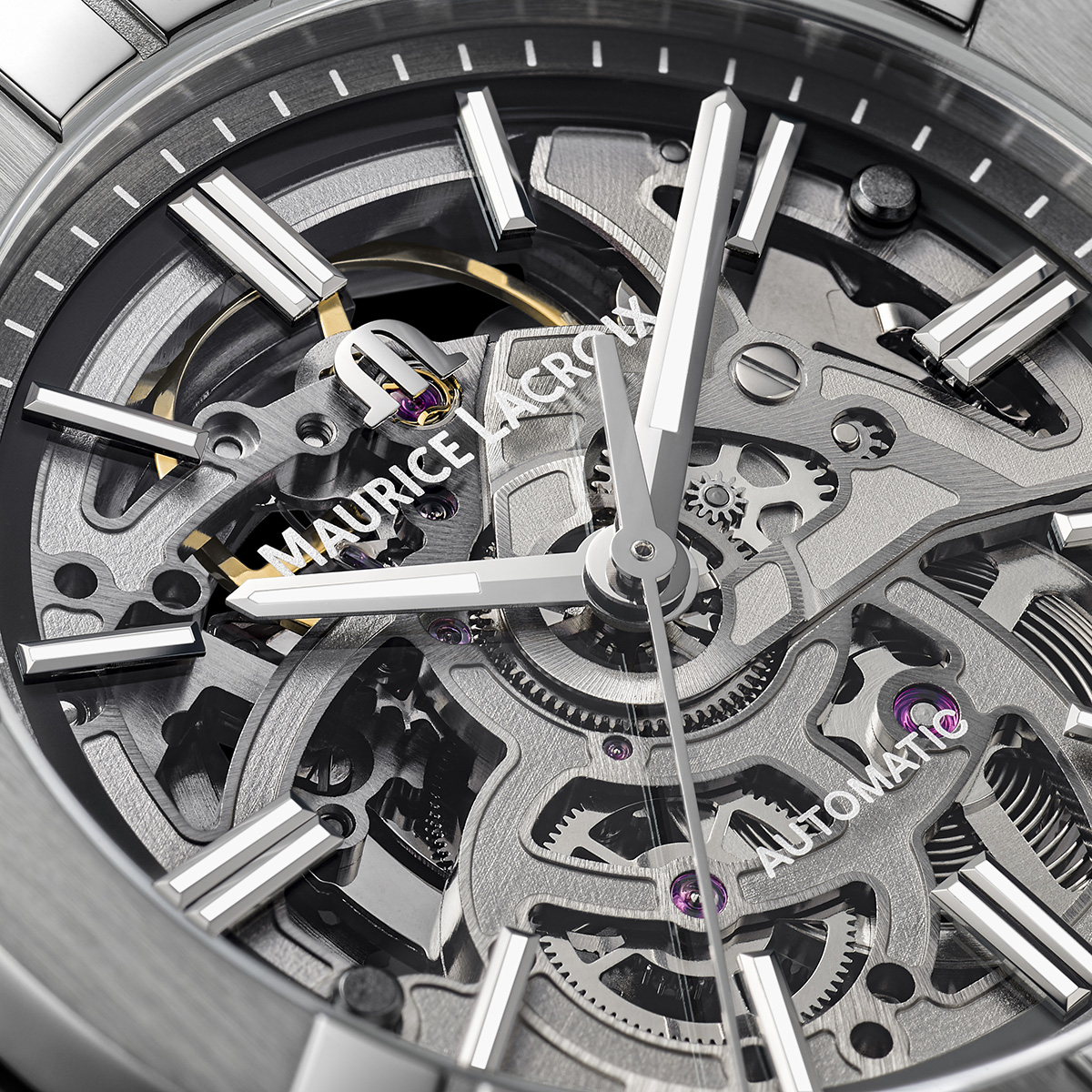 Stahl, Skelett, Index rhodium AIKON AUTOMATIC SKELETON