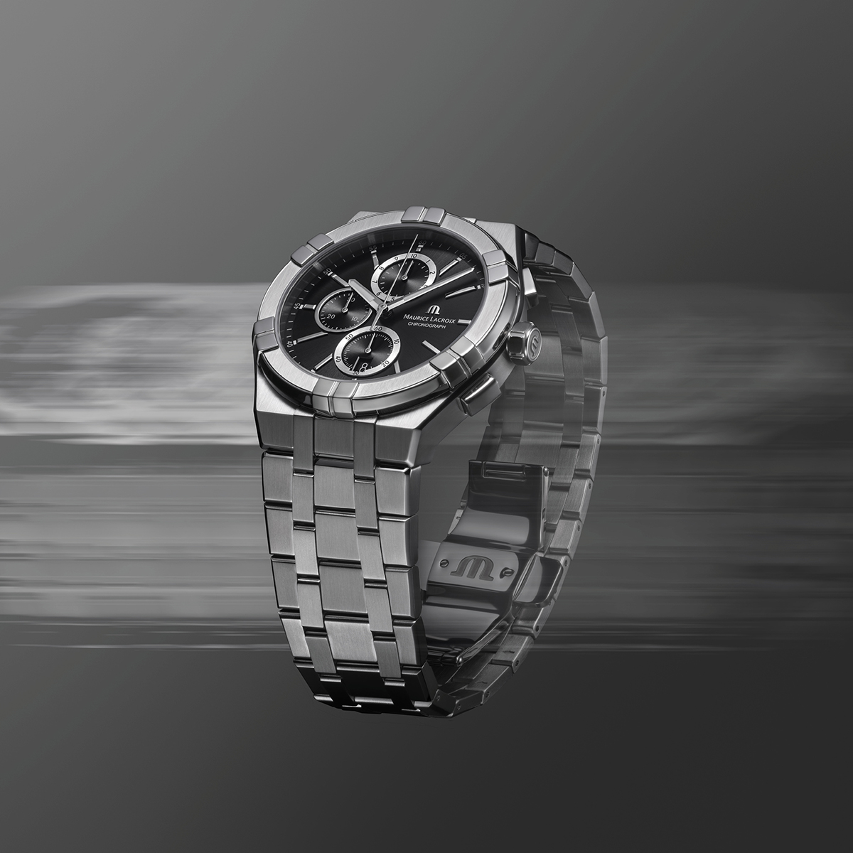 Acier, noir, 12 ind. rhodié AIKON QUARTZ CHRONOGRAPH