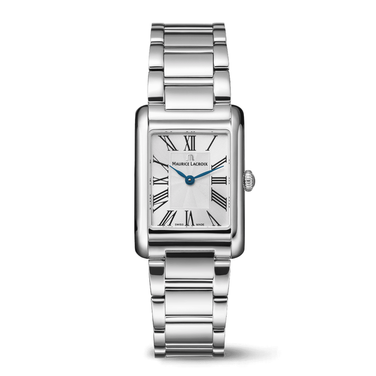 Steel, silver, 12 ROMAN NUMBER black FIABA SQUARE