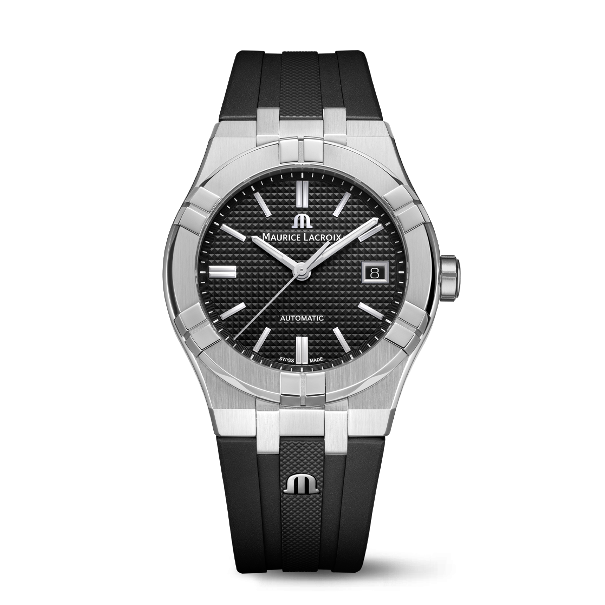 Steel, black color, index rhodied AIKON AUTOMATIC DATE 39MM