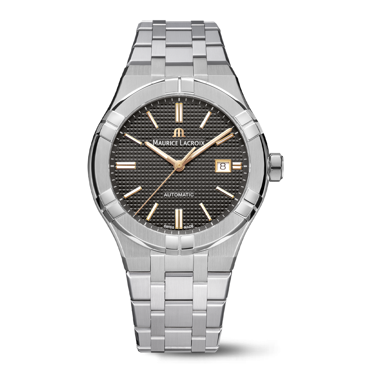 Steel, anthracite, index pink 4N AIKON AUTOMATIC DATE 42MM