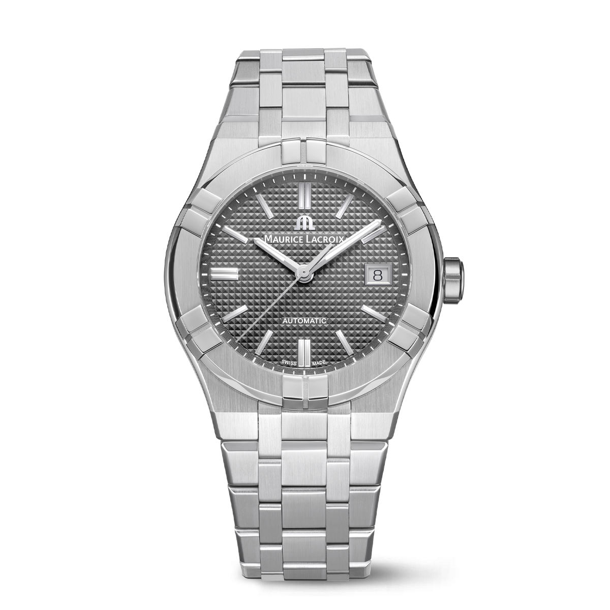Steel, grey color, index rhodied AIKON AUTOMATIC DATE 39MM