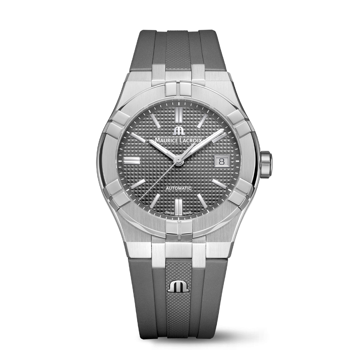 Steel, grey color, index rhodied AIKON AUTOMATIC DATE 39MM