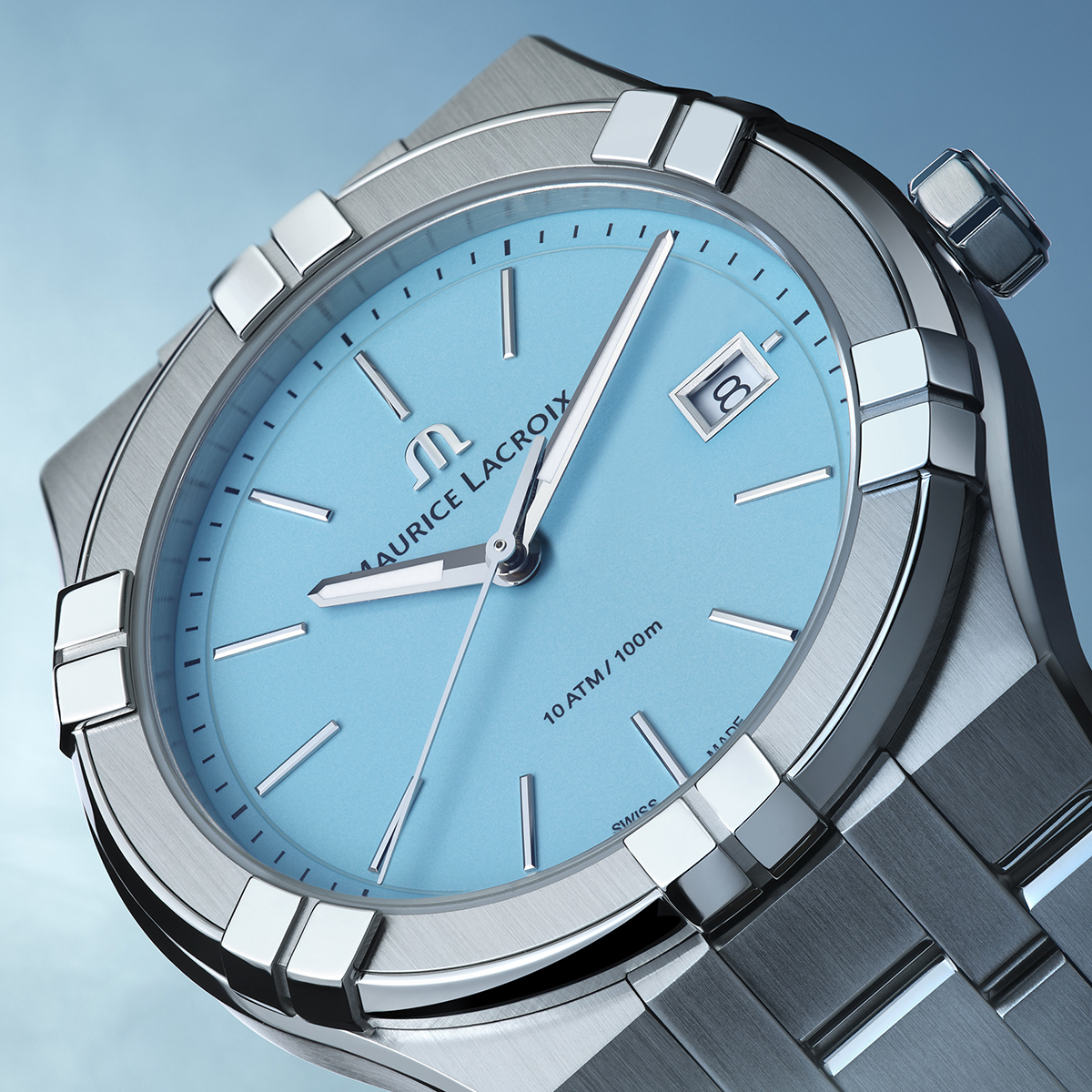 Steel, blue, index rhodied AIKON QUARTZ COLOURS EDITION