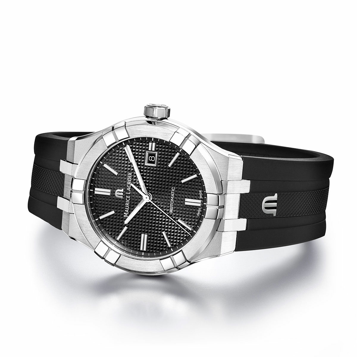 Steel, black color, index rhodied AIKON AUTOMATIC DATE 42MM