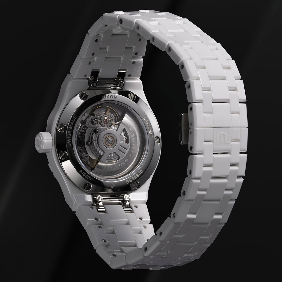 CERAMIC WHITE, WHITE, INDEX RHODIED AIKON AUTOMATIC CERAMIC 39MM