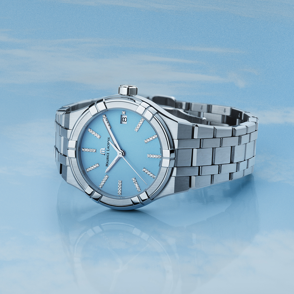 STEEL, BLUE, INDEX RHOD. W/Diamonds AIKON QUARTZ COLOURS EDITION